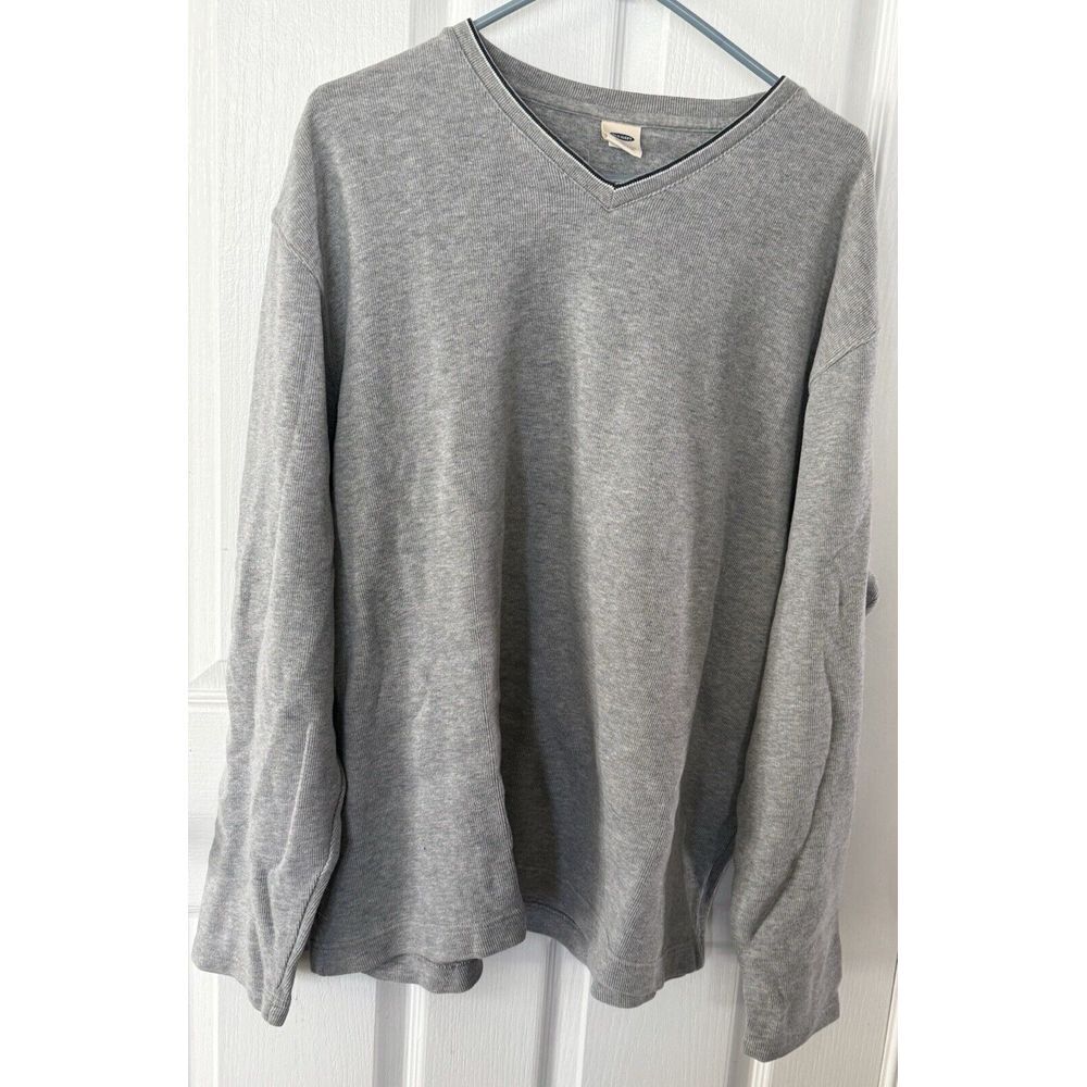 Vintage Y2K‎ Old Navy Ribbed V-Neck Shirt Men XL Gray Heavyweight Long Sleeve